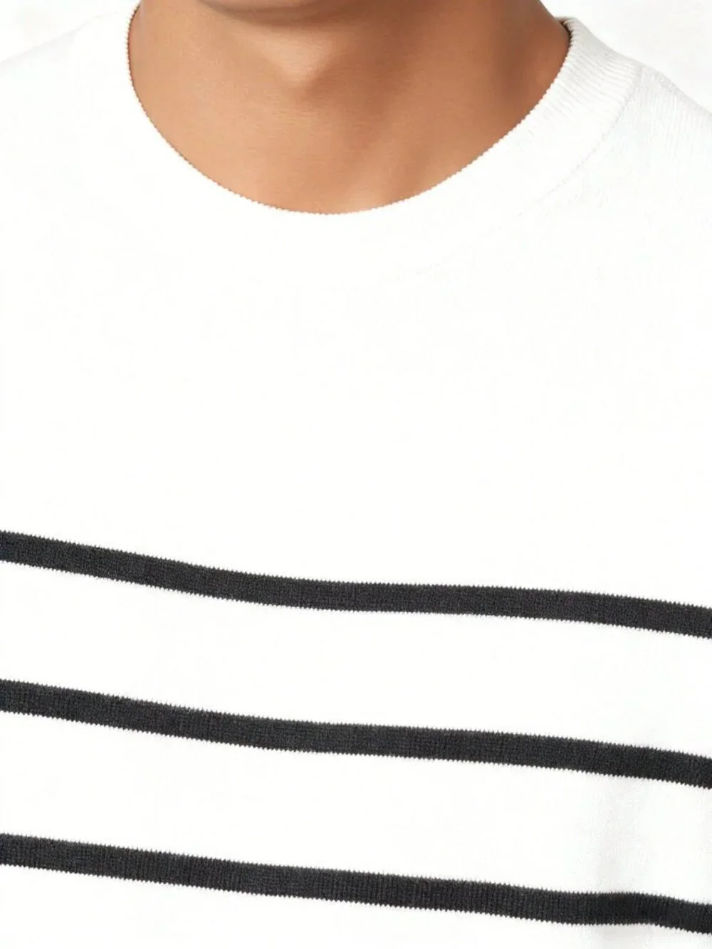 White Casual Men's Striped Crewneck Sweater Regular Fit